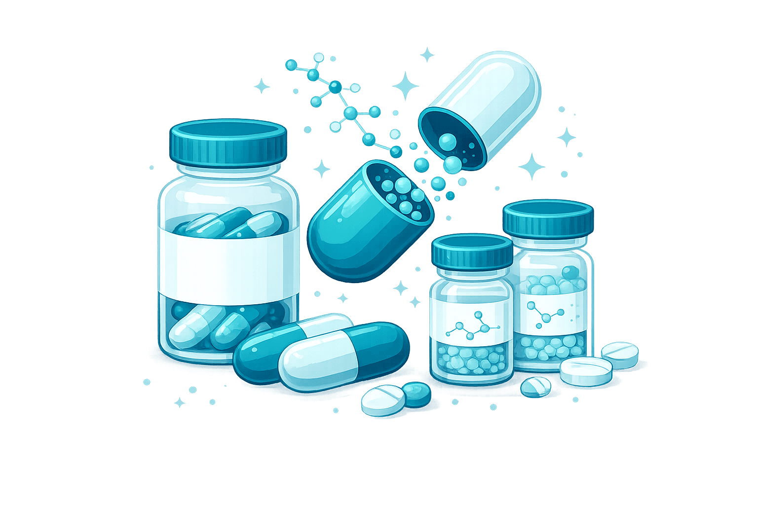 Peptide capsules and vials illustration